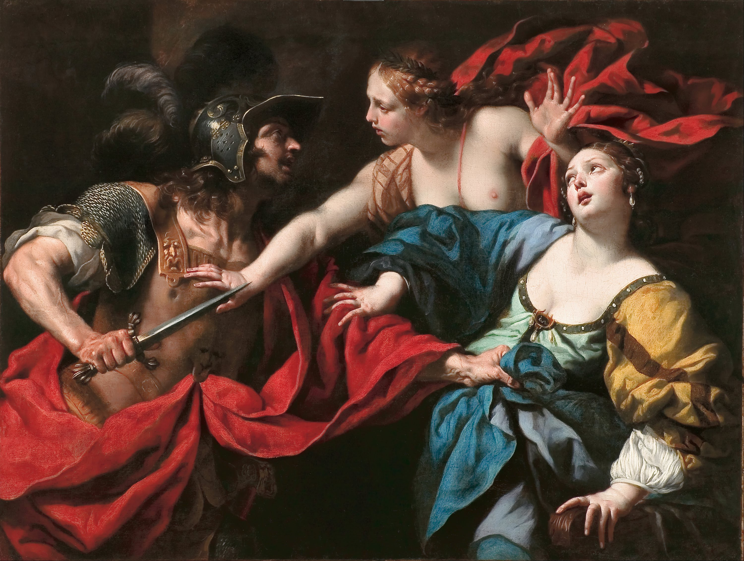 Venus preventing her son Aeneas from killing Helen of Troy, Luca Ferrari (1605-1654)